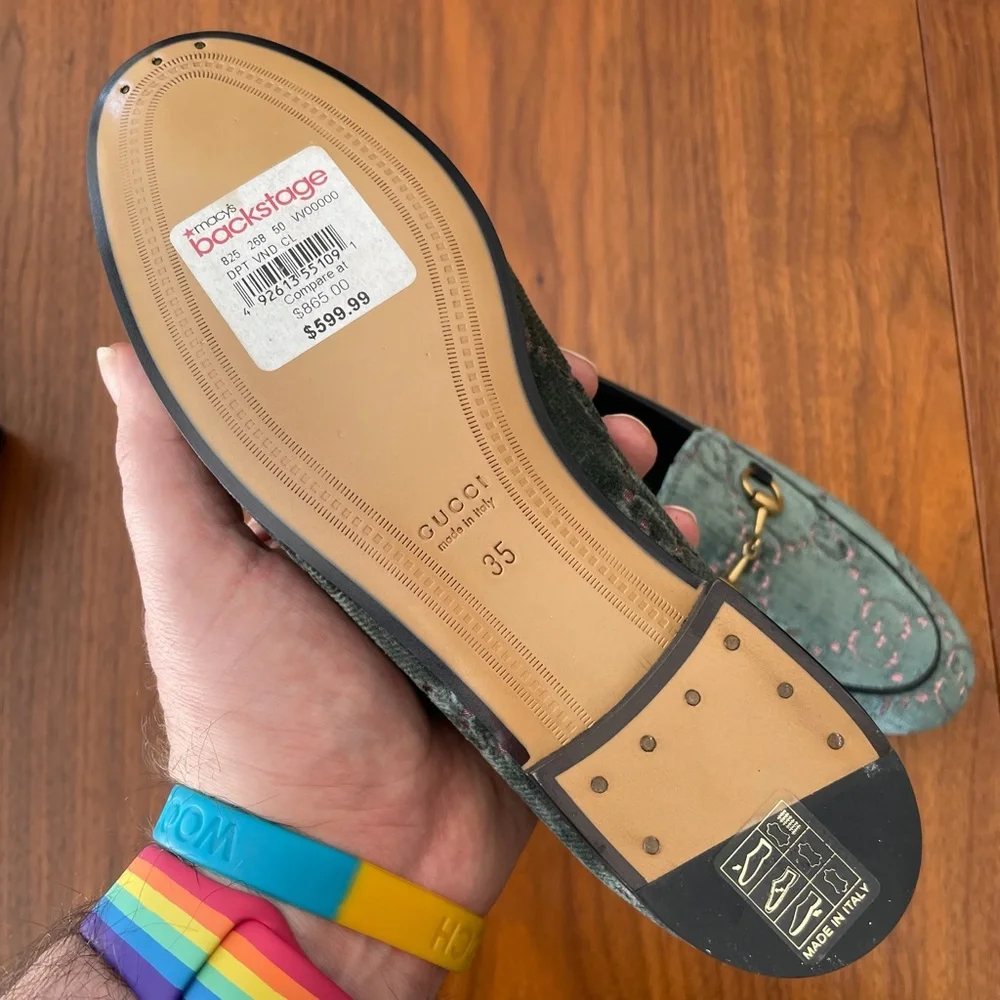 Gucci Horsebit Logo Loafers Velvet with Leather Trim Size 35 - Picture 7 of 12